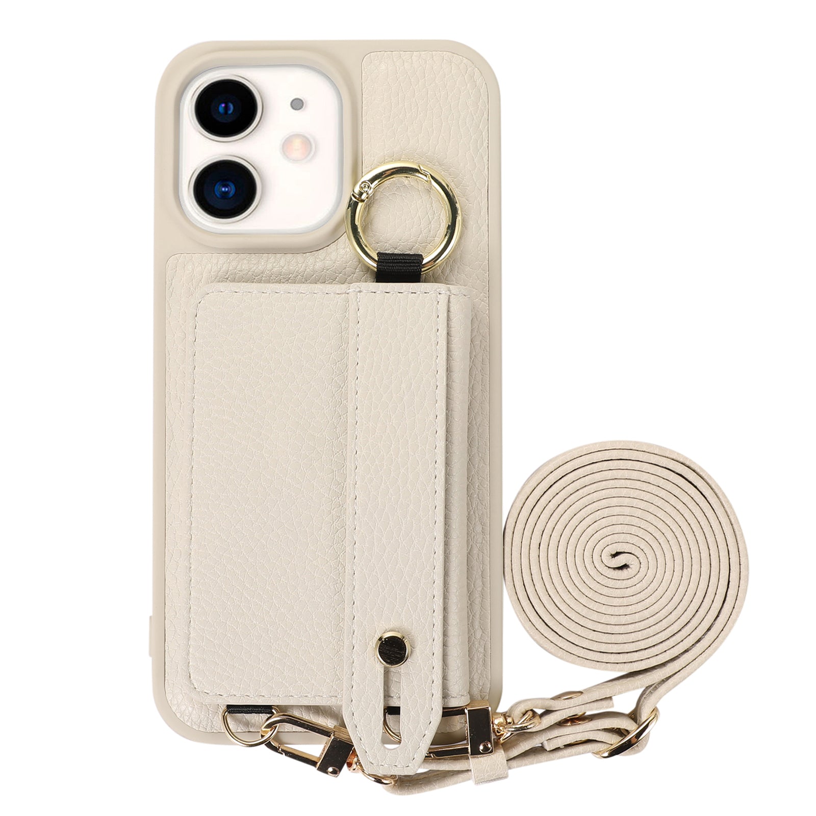 Fall-proof Cover for iPhone 11 6.1 inch Card Holder Hand Strap Leather TPU Phone Kickstand Case with Shoulder Strap Fall-proof Cover for iPhone 11 6.1 inch Card Holder Hand Strap Leather TPU Phone Kickstand Case with Shoulder Strap